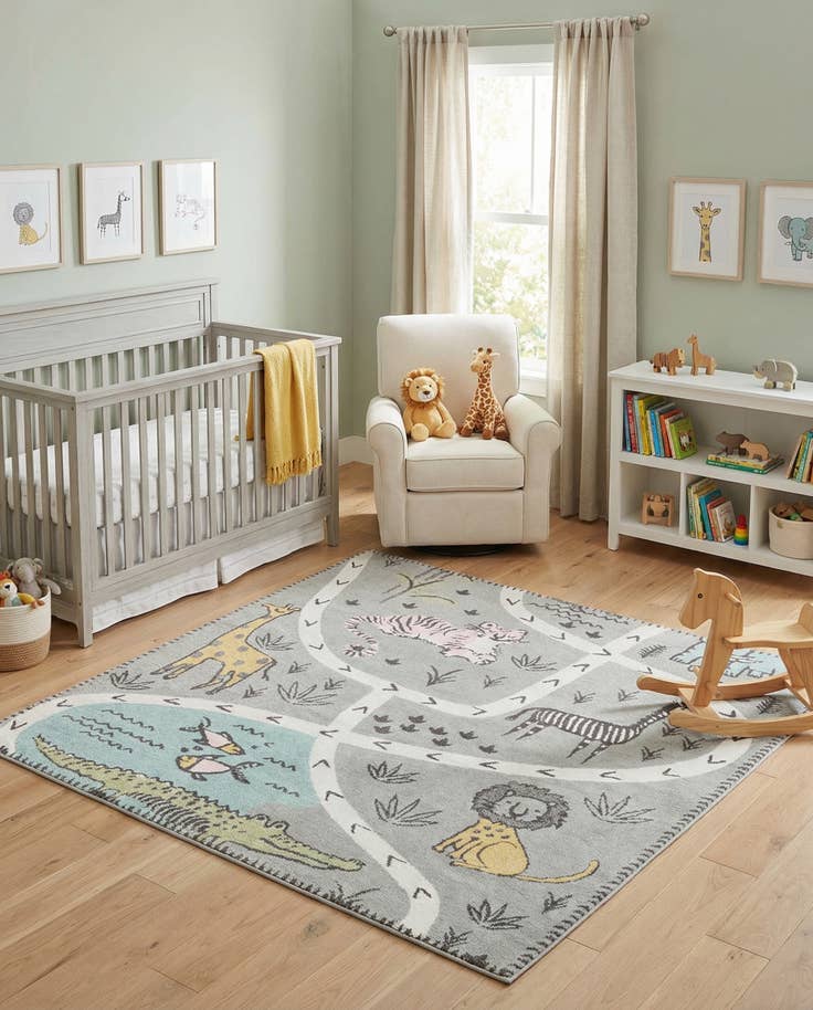 Detail image of 7' 10 x 7' 10 Animals Whimsy Kids Square Rug