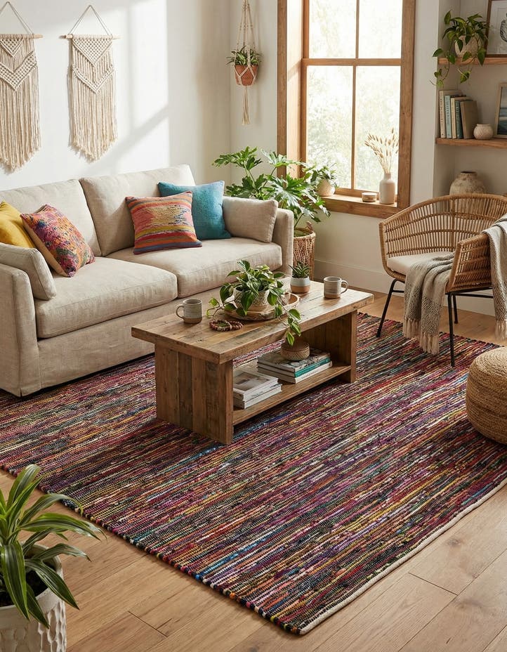 7' 10 x 7' 10 Hand Woven Chindi Cotton Square Rug