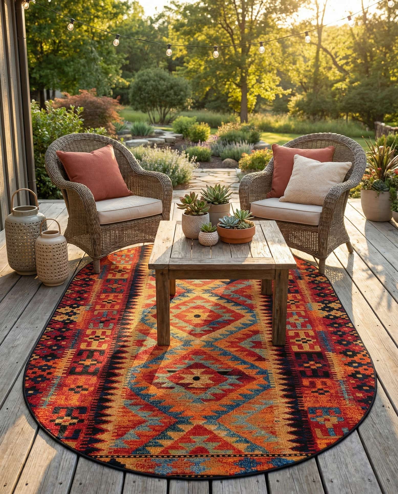 5' 3 x 8' Easy-Clean Tribal Indoor / Outdoor Oval Rug