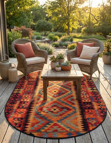 5' 3 x 8' Easy-Clean Tribal Indoor / Outdoor Oval Rug