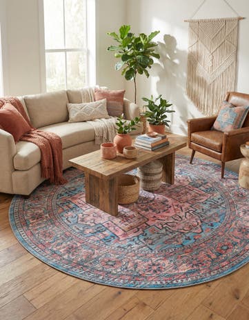 Blue Washable Maahru Round Rug
