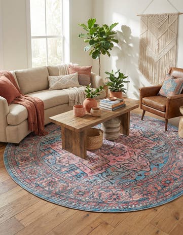 Blue Washable Maahru Round Rug