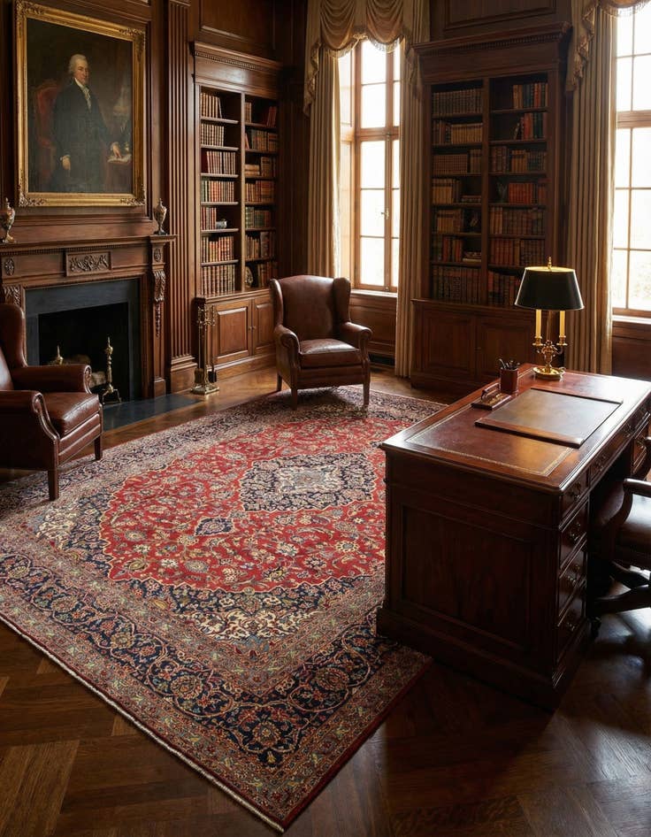 Detail image of  9' 9 x 13' 4  Hand Knotted Kashan Persian Wool Rug