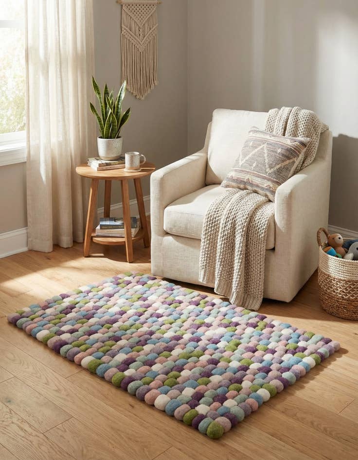 Detail image of  2' x 3' 1 Felt Ball Wool Rug