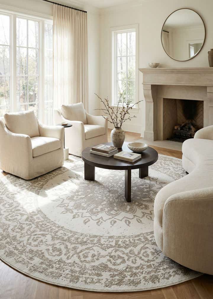 12' x 12' Easy-Clean Traditional Indoor / Outdoor Round Rug