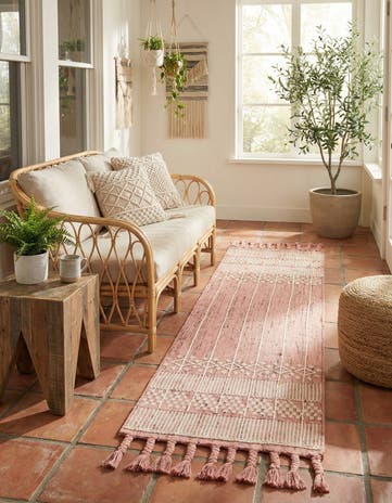 SOFT PINK Easy-Clean Eco Bohemian Indoor / Outdoor Runner Rug