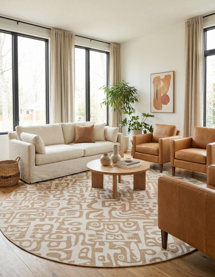 Detail image of  12' x 12'  Washable Modern Indoor / Outdoor Round Rug