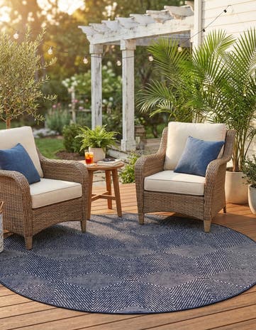 Navy Blue Easy-Clean Sabrina Soto Indoor / Outdoor Round Rug