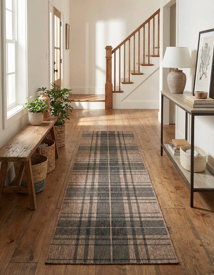 Detail image of 2' 7 x 12'  Washable Checkered Indoor / Outdoor Runner Rug