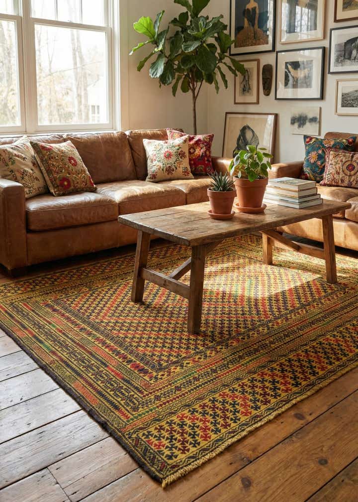 3' 10 x 6' 2 Hand Woven Kilim Afghan Wool Rug