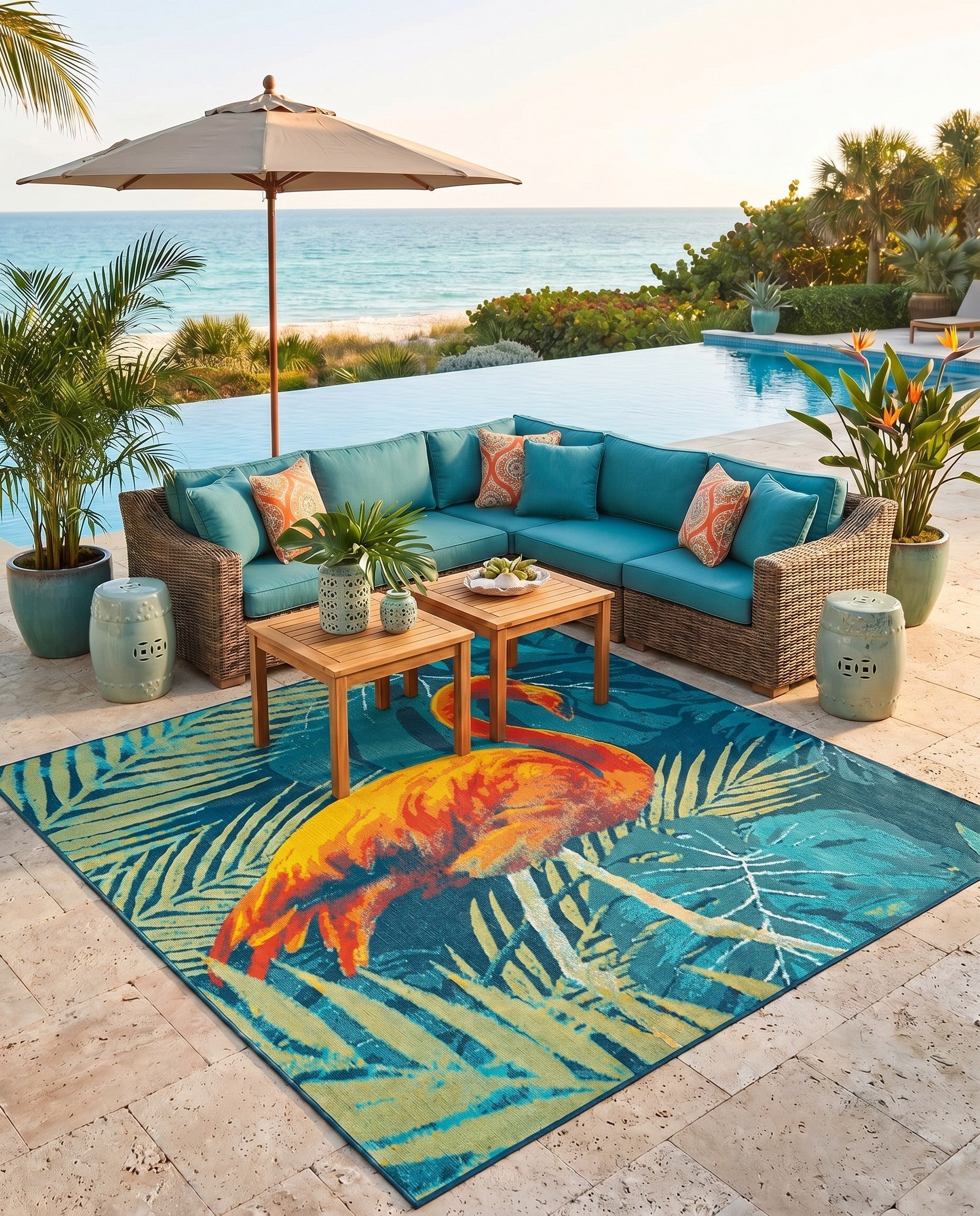 10' x 10' Easy-Clean Coastal Indoor / Outdoor Square Rug