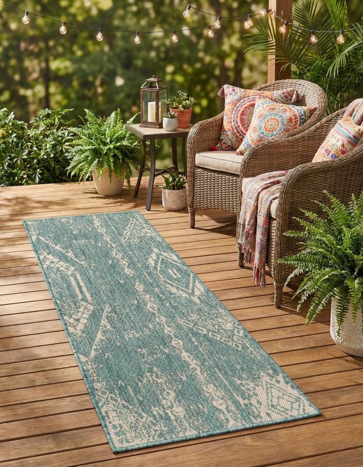 Detail image of 2' x 4'  Washable Bohemian Indoor / Outdoor Runner Rug