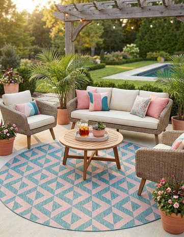 Pink and Aqua Easy-Clean Jill Zarin Napa Indoor / Outdoor Round Rug