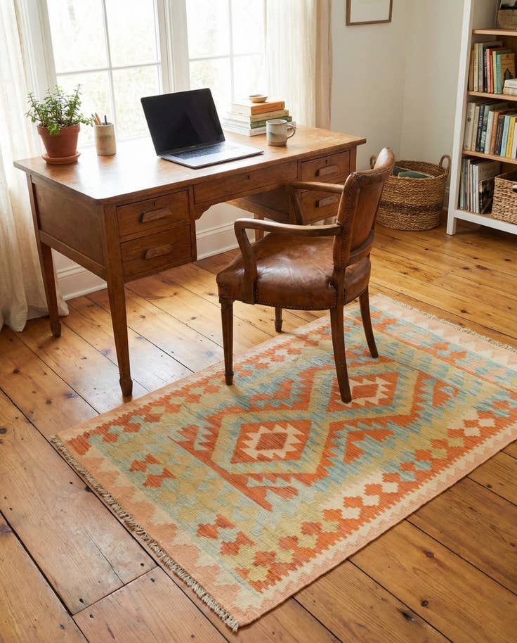 Detail image of 2' 8 x 4' 2 Hand Woven Kilim Waziri Wool Rug