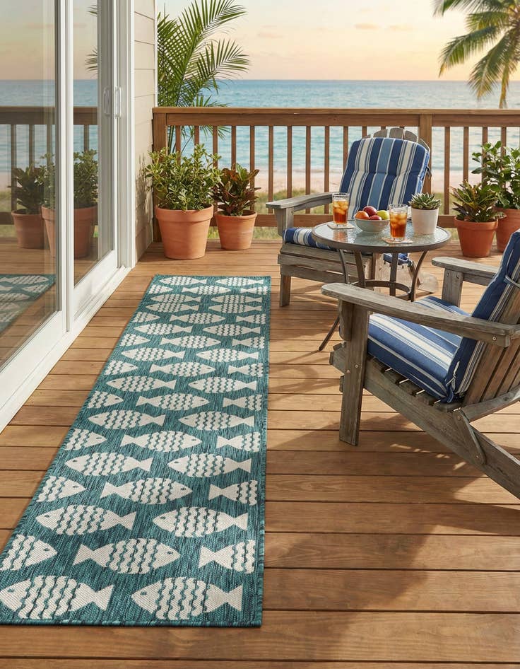 Detail image of 2' x 8'  Washable Coastal Indoor / Outdoor Runner Rug