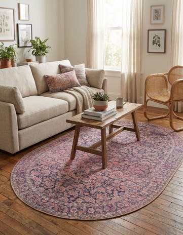 Navy Blue Washable Timeless Oval Rug