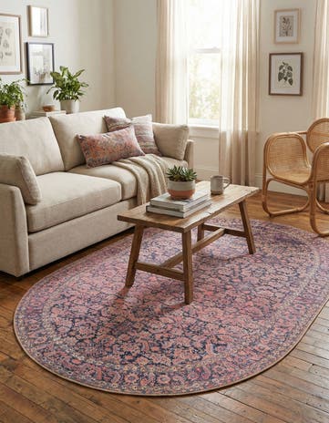 Navy Blue Washable Timeless Oval Rug