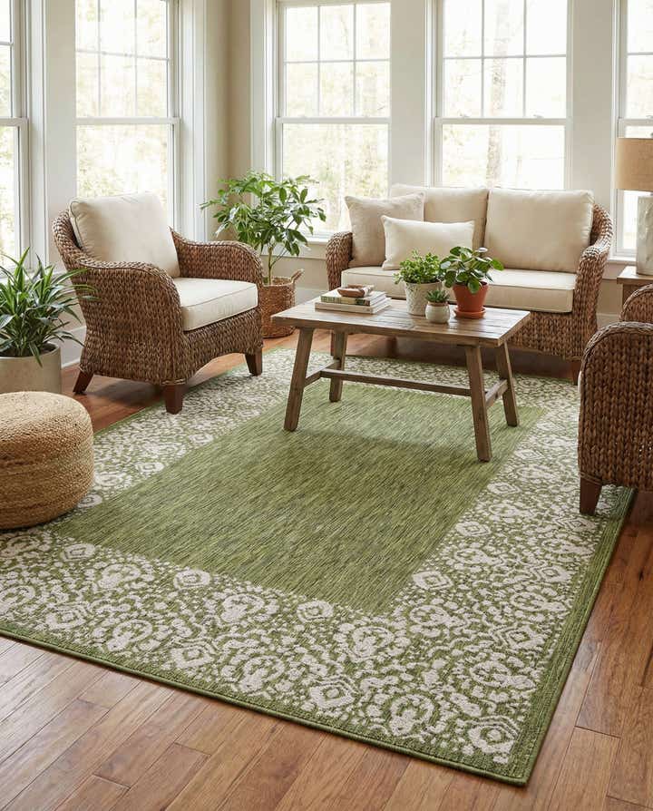 7' x 10' Easy-Clean Border Indoor / Outdoor Rug