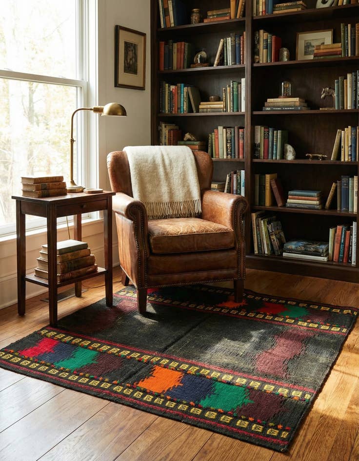 Detail image of 4' x 4'  Hand Woven Kilim Fars Wool Square Rug