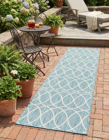 Light Aqua Easy-Clean Lattice Indoor / Outdoor Runner Rug