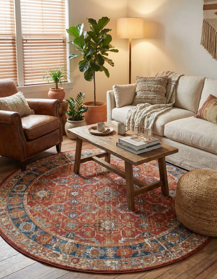 Detail image of  4' x 4'  Washable Traditional Indoor / Outdoor Round Rug