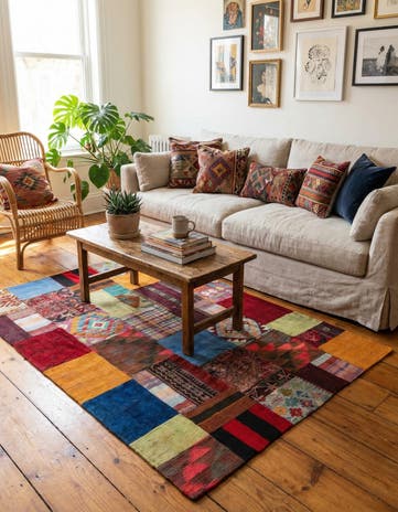 4' 1 x 6' Hand Woven Kilim Patchwork Wool Rug
