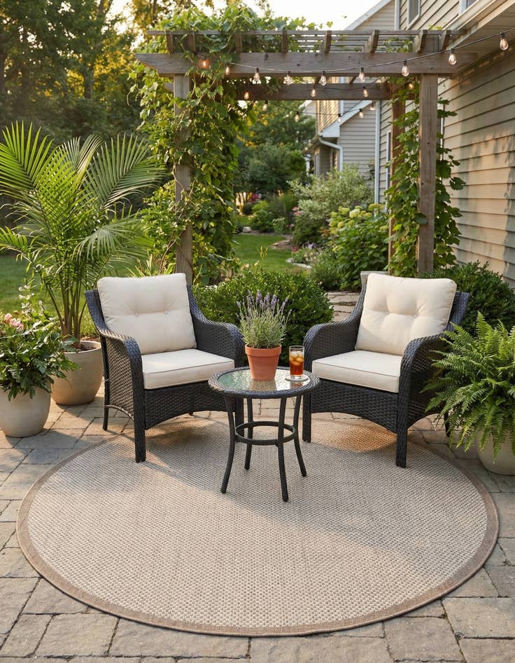 Detail image of 7' 10 x 7' 10  Washable Border Indoor / Outdoor Round Rug