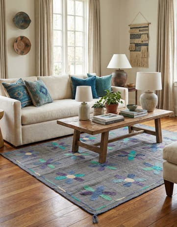 4' 2 x 5' 3 Hand Woven Kilim Suzani Wool Rug