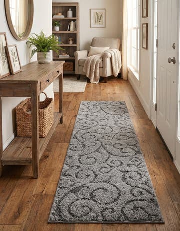 Light Gray and Gray Botanical Shag Runner Rug