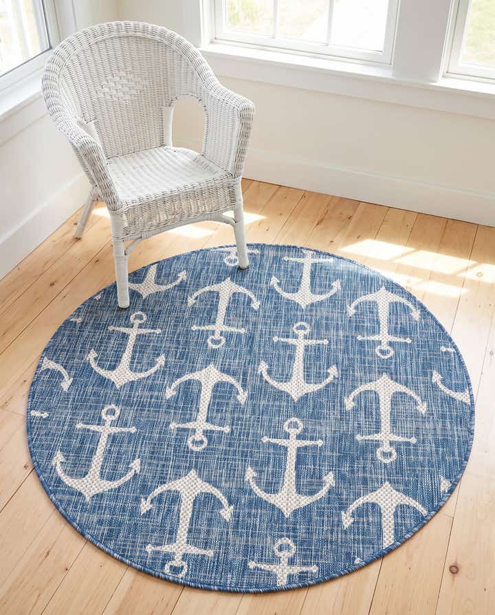 4' x 4' Easy-Clean Coastal Indoor / Outdoor Round Rug