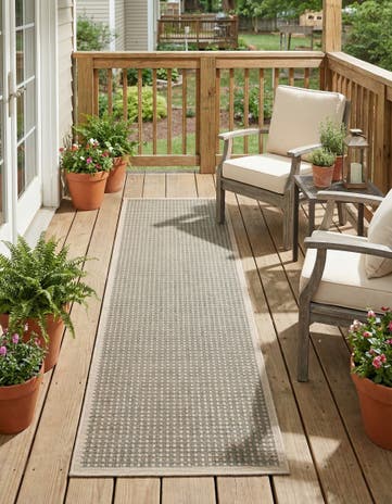 Brown Easy-Clean Border Indoor / Outdoor Runner Rug