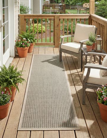 Brown Easy-Clean Border Indoor / Outdoor Runner Rug