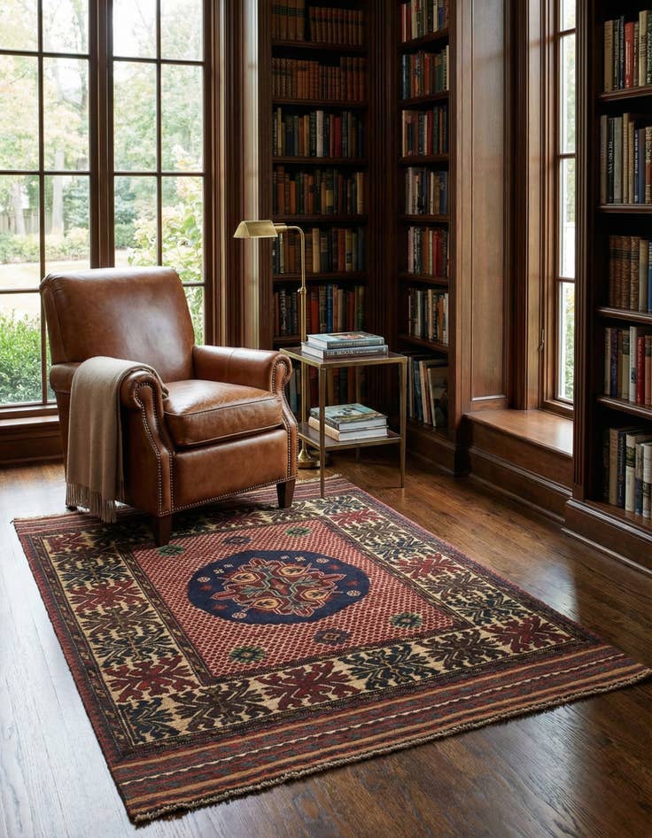 Detail image of 4' 1 x 6' 3  Hand Knotted Sumak Wool Rug