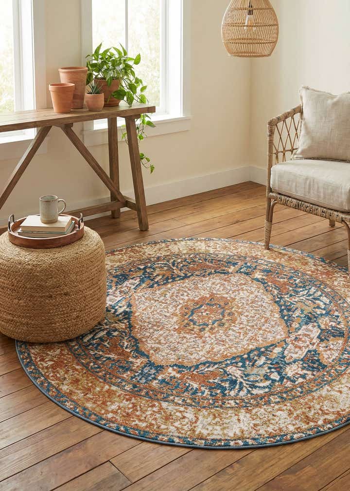 6' x 6' Easy-Clean Traditional Indoor / Outdoor Round Rug