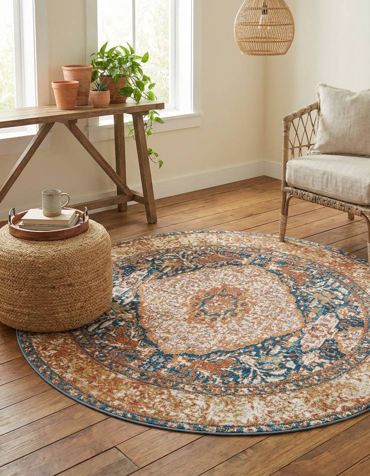 Detail image of 6' x 6' Easy-Clean Traditional Indoor / Outdoor Round Rug