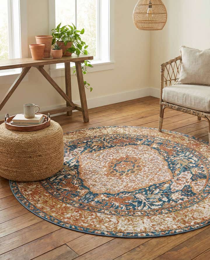 6' x 6' Easy-Clean Traditional Indoor / Outdoor Round Rug