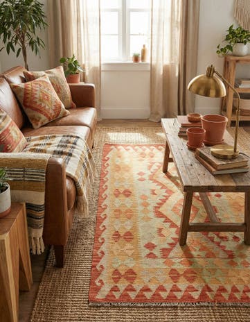 3' 5 x 4' 10 Hand Woven Kilim Waziri Wool Rug