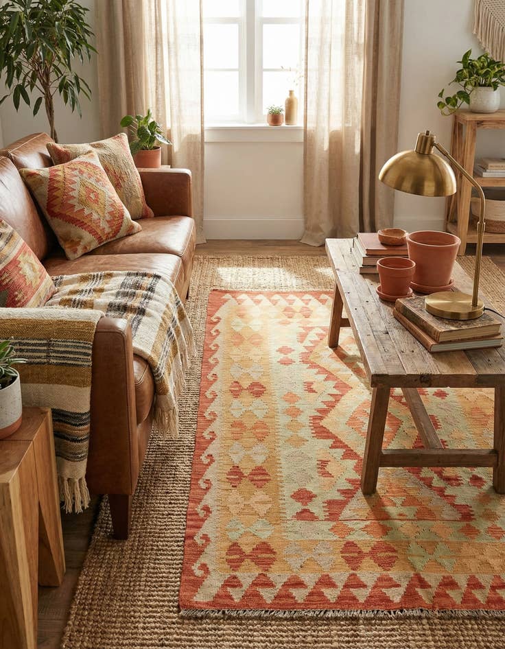 Detail image of 3' 5 x 4' 10  Hand Woven Kilim Waziri Wool Rug