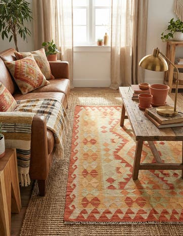3' 5 x 4' 10 Hand Woven Kilim Waziri Wool Rug