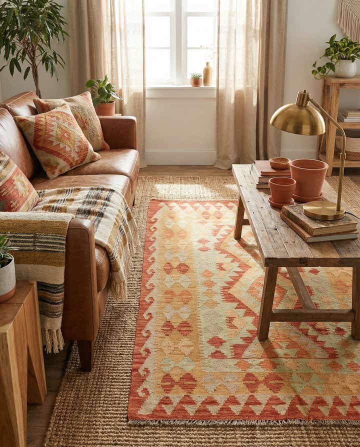3' 5 x 4' 10 Hand Woven Kilim Waziri Wool Rug