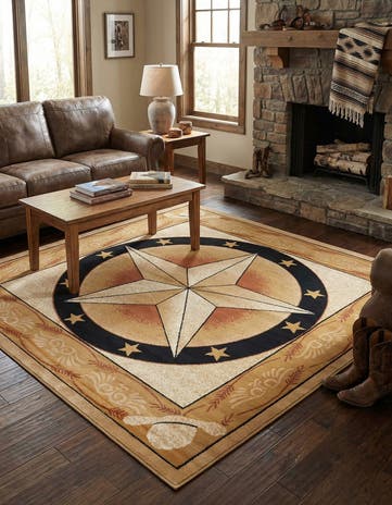 Ivory Brown Pioneer Square Rug