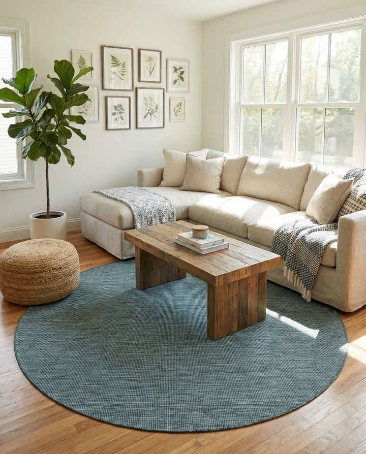 7' 10 x 7' 10 Easy-Clean Solid Indoor / Outdoor Round Rug
