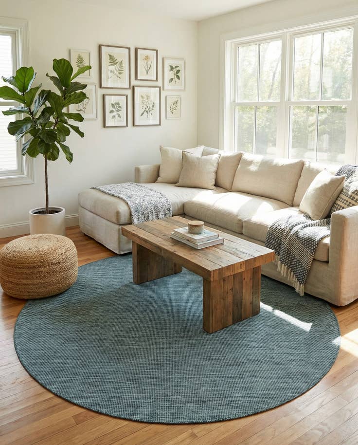 Detail image of 7' 10 x 7' 10 Easy-Clean Solid Indoor / Outdoor Round Rug