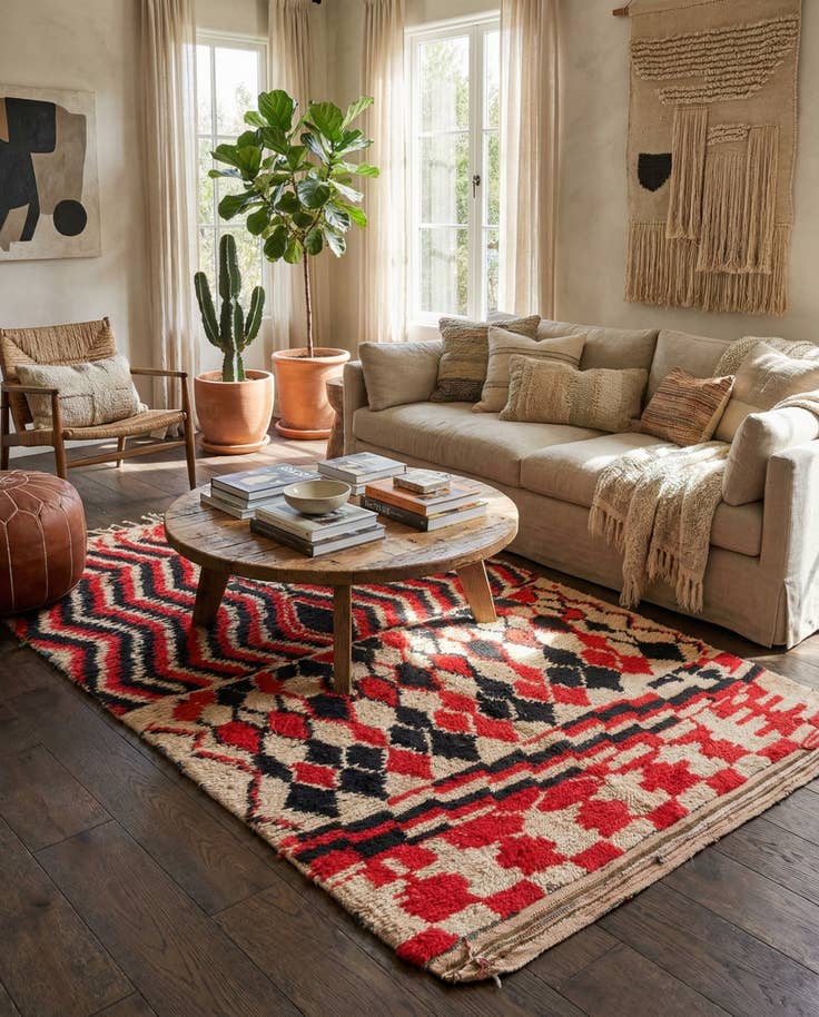 Detail image of 5' 2 x 9' 3 Hand Knotted Moroccan Wool Rug
