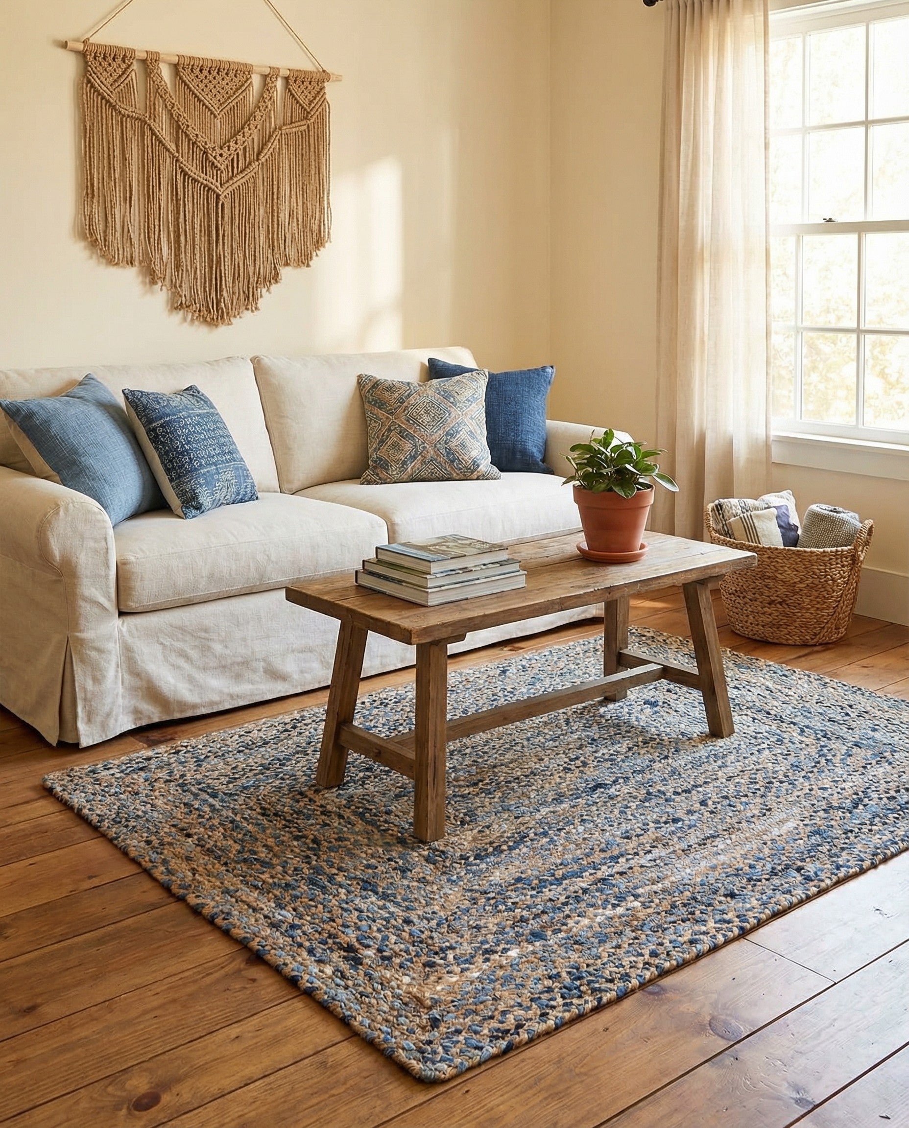  4' 1 x 6' 1  Hand Braided Chindi Rug