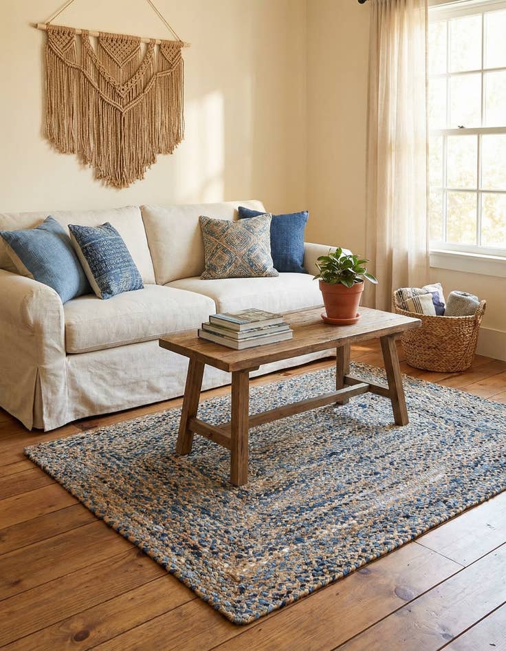 Detail image of 4' 1 x 6' 1  Hand Braided Chindi Rug