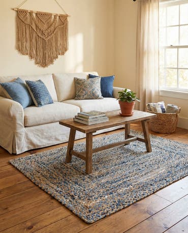  4' 1 x 6' 1  Hand Braided Chindi Rug