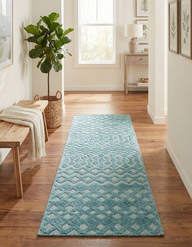 Detail image of 2' x 8'  Washable Trellis Textured Indoor / Outdoor Runner Rug