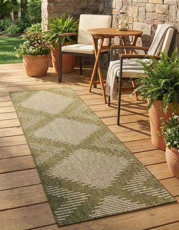 Green Easy-Clean Modern Indoor / Outdoor Runner Rug