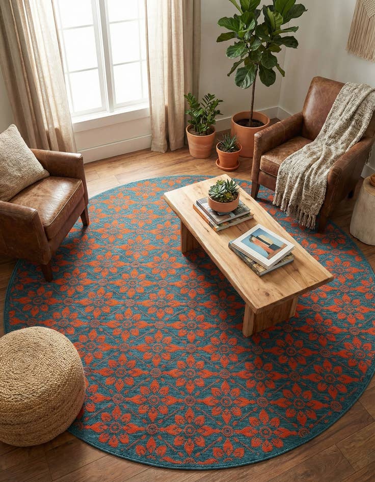 Detail image of 7' 10 x 7' 10  Washable Trellis Indoor / Outdoor Round Rug